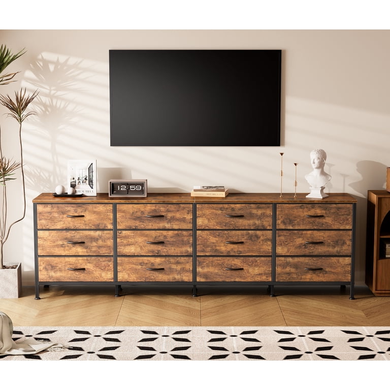 Amadwell 70" Dresser TV Stand, 12 Fabric Drawers, Rustic photo 7
