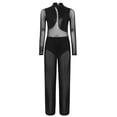 thumbnail image 3 of Kaerm Kids Girls Mesh Patchwork Metallic Long Sleeve Full Body Unitard Figure Skating Jumpsuit Black 16, 3 of 5
