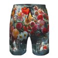 thumbnail image 3 of Honeii's Vibrant Bouquet Waterfall Print Men's Casual Shorts with Drawstring，Swim Trunks Quick Dry Beach Shorts, 3 of 5