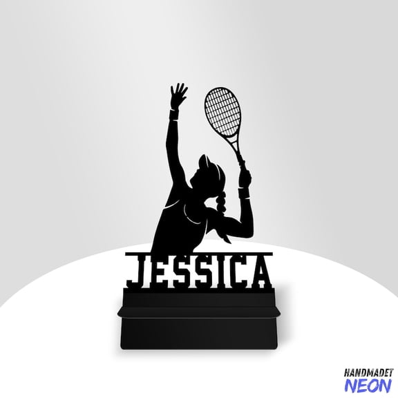Handmadetneonsign Women Tennis Phone Stand, Tennis Player Metal Cell Phone Desk, Phone Holder 95200