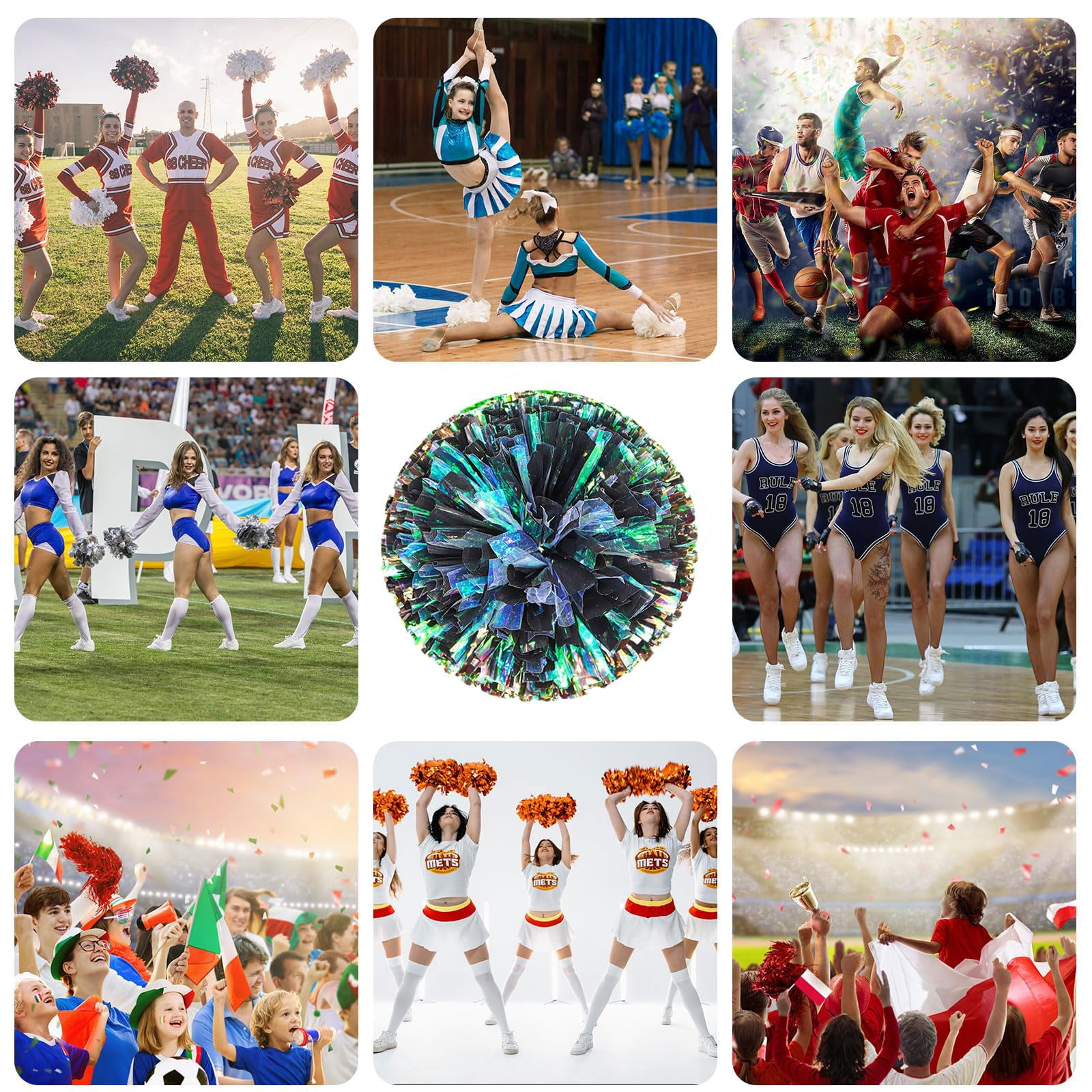 Cheerleading Pom Poms 14 Pcs, with Four Finger Handle Cheerleading Handheld Squad Pompoms for Sports Team Cheer Spirit Games Dance Party Adults