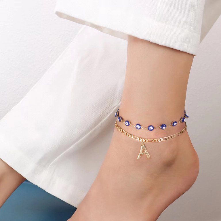 IEFSHINY Gold Initial Ankle Bracelets for Women Cuban Link Anklets for  Women Gold Jewelry 