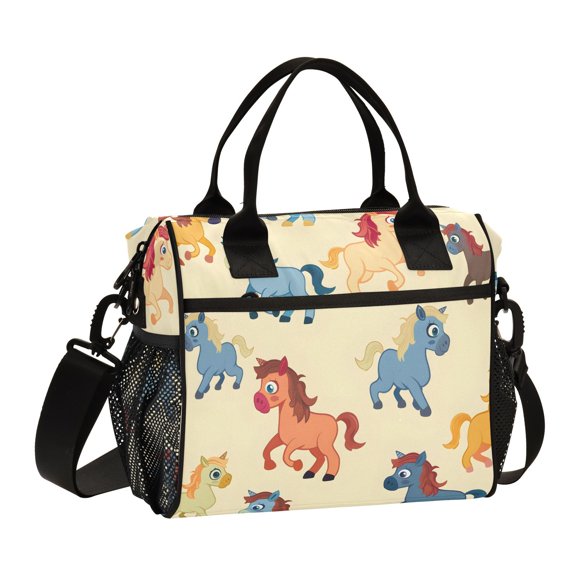 Ckdifva Cartoon Horses Cooler Bag Cooler Cooling Tote Lunch Bag Lunch Box Front Pocket with Shoulder Strap
