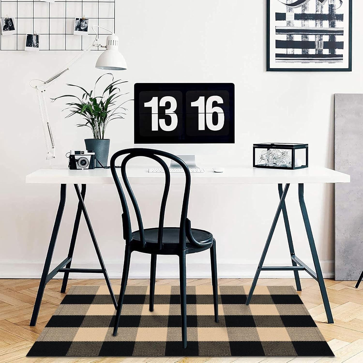 HearthHarmony Buffalo Plaid Area Rugs 2x3 Ft Brown and Black Checkered Rugs Washable Front Door Mat Hand Woven Cotton Outdoor Small Rug for Front Porch Kitchen Entryway Patio Bathroom