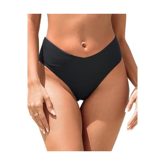 Women V Cut Cheeky Bikini Bottoms - Mid Waist High Cut Swim Bathing Suit Bottoms V Front Swimsuit
