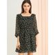 thumbnail image 2 of Allegra K Vestido Estampado Floral Cuello Ancho Cuadrado Con Volantes Por Encima De La Rodilla Para Mujer Negro XL Unique Bargains ajustado, 2 of 6