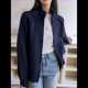 thumbnail image 5 of Suéter de Mujer con Solapa y Cremallera, Cárdigan Informal de Punto. Azul Marino Talla Única, 5 of 9