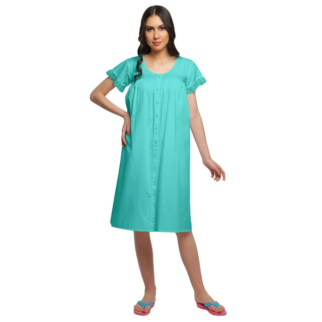 Moomaya Chemise de Nuit Femme Longueur Genou en Coton à Manches Courtes Robe de Nuit Unie