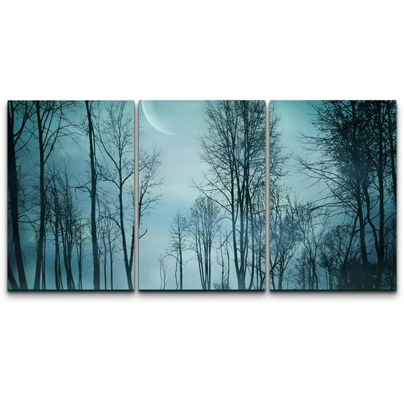wall26 - 3 Piece Canvas Wall Art - Night Forest in Vintage Background - Modern Home Art Stretched and Framed Ready to Hang - 16"x24"x3 Panels