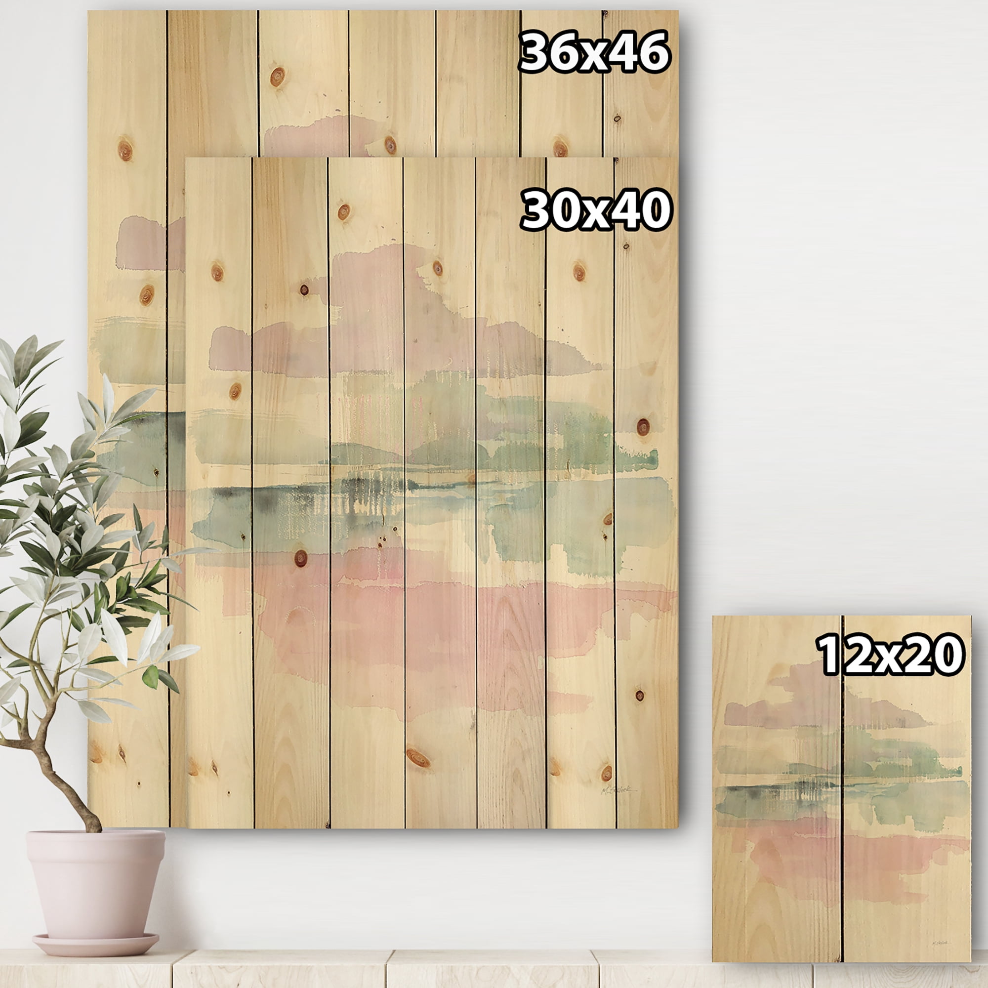 Designart 'Lifting Pink Fog' Shabby Chic Print on Natural Pine Wood