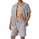 thumbnail image 2 of Sunloudy Conjunto de traje de 2 piezas para hombre, camisa de manga corta con cuello vuelto de color sólido + pantalones cortos para el verano Sunloudy  S/M/L/XL/XXL, 2 of 9