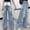 Blue, variant on Dpytoraw Girls Distressed Jeans, Angel Wings Rhinestone Straight Loose Pants Blue Size 3-4 Years