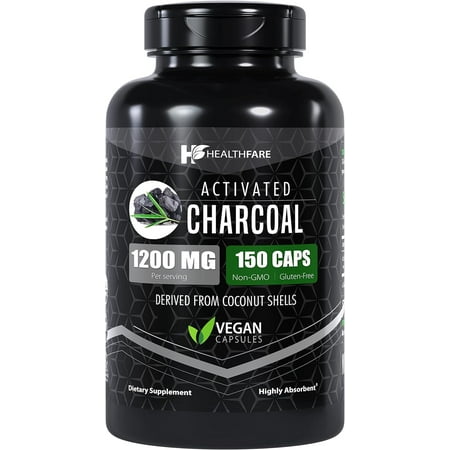 Activated Charcoal Capsules 1200mg Derived From Coconut Shells Highly Absorbent 150 Capsules
