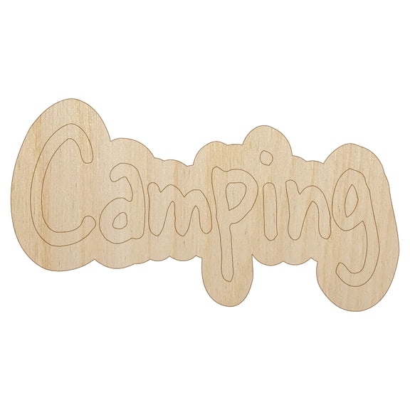 Camping Fun Text Wood Shape Unfinished Piece Cutout Craft DIY Projects - 4.70 Inch Size - 1/8 Inch Thick