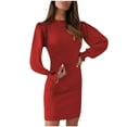 thumbnail image 1 of Jupe Sexy Ajustée à Manches Papillon Col Rond Couleur Unie pour Femmes (Rouge, m), 1 of 5