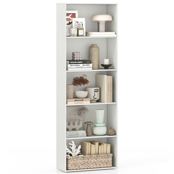 LANKANG 5 Tier Multi Functional Wood Bookshelf Display Storage Rack for Home Office Bedroom Living Room