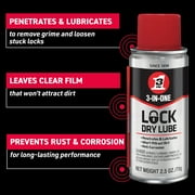 3-IN-ONE Lock Dry Lube Spray - Machine & Tool Lubricant, 2.5 oz