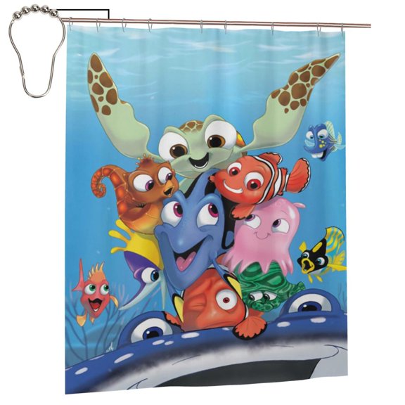 Finding Nemo Shower Curtain, Lovely Cartoon Shower Curtains Set for Kids Boys Girls College Dorm Bathroom, Waterproof Restroom Bathtub Decor Accessories with 12 Hooks 60"X72" Iron