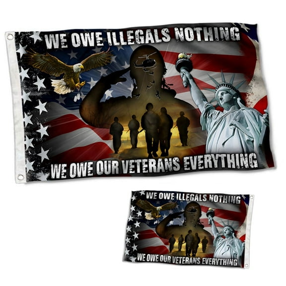 Double Sided Veteran Eagle American Flag Statue Of Liberty Flag Banner with Brass Grommets 2x3 Feet