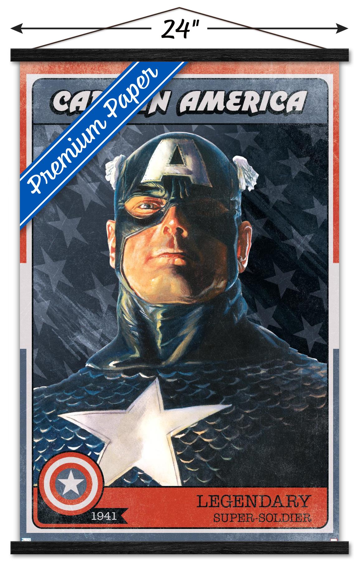 Marvel Comics - Captain America Card Wall Poster with Wooden Magnetic Frame, 22.375" x 34"