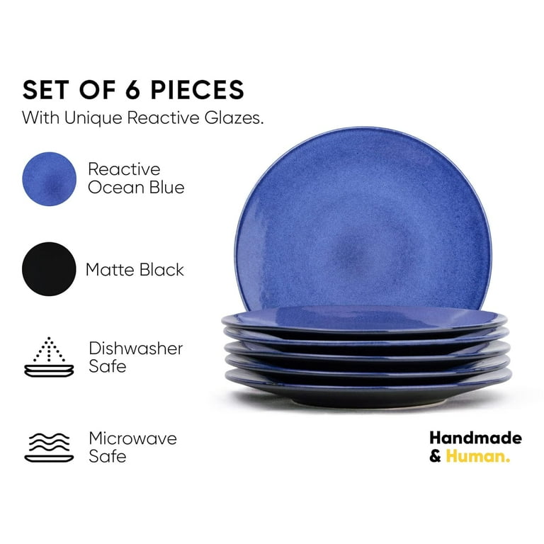 Ceramic Dinner Plates Set Of 6 Pieces Blue Reactive Ceramic Plates Set Glossy Finish Plate Set Premium Stoneware Dinner Plates Ceramic
