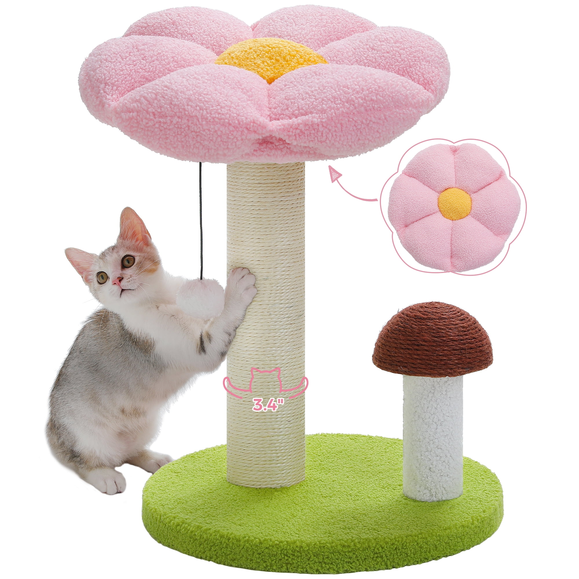PEQULTI 19.7" Flower Cat Scratch Post, Cat Tree Tower with Removable Perch for Kittens and Small Cats, Pink