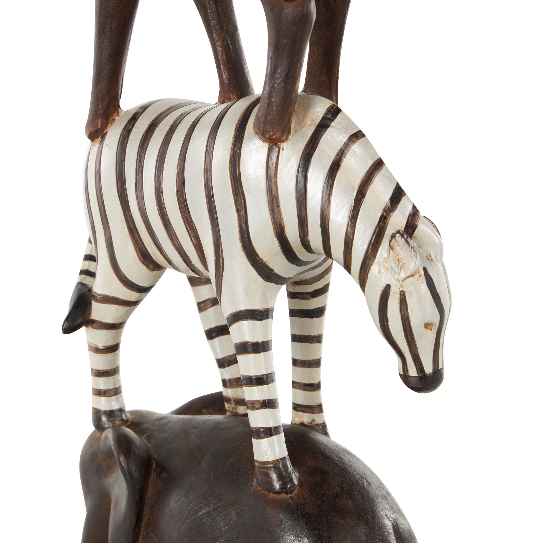 6" x 21" Black Polystone Stacked Safari Animals Sculpture with Round Base, by DecMode