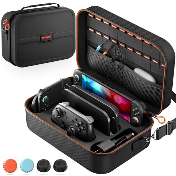 COOWPS Carrying Case for Nintendo Switch 2 (2025), All-in-One Travel Bag with Shoulder Strap, 20 Game Card Slots, 4 Thumb Grip Caps, Travel Case for Switch 2 Accessories