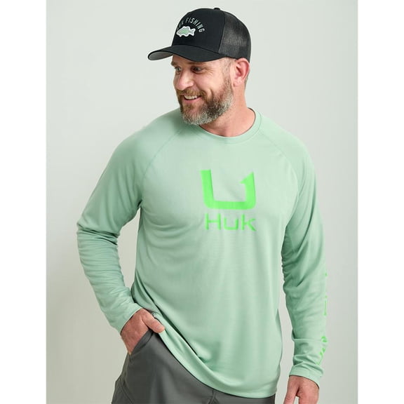 HUK Long Sleeve Shirts HUK Huk Icon Crew Long Sleeve Shirt Fog Green S Buy At Cross Toss Trading
