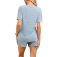 thumbnail image 3 of INSPIRE CHIC Women's Pajama Ribbed Knit Loungewear Sleepwear Short Sleeve Top and Shorts with Pockets Lounge Set 2XL Blue, 3 of 5