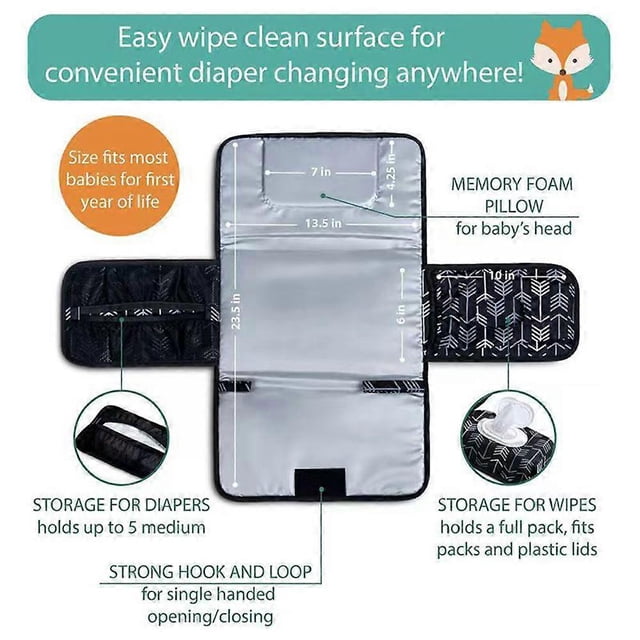Portable Baby Changing Pad Waterproof Travel Baby Diaper Changing Pad Foldable Changing Mat for Baby Built-in Pillow with Pockets Baby Shower Gift
