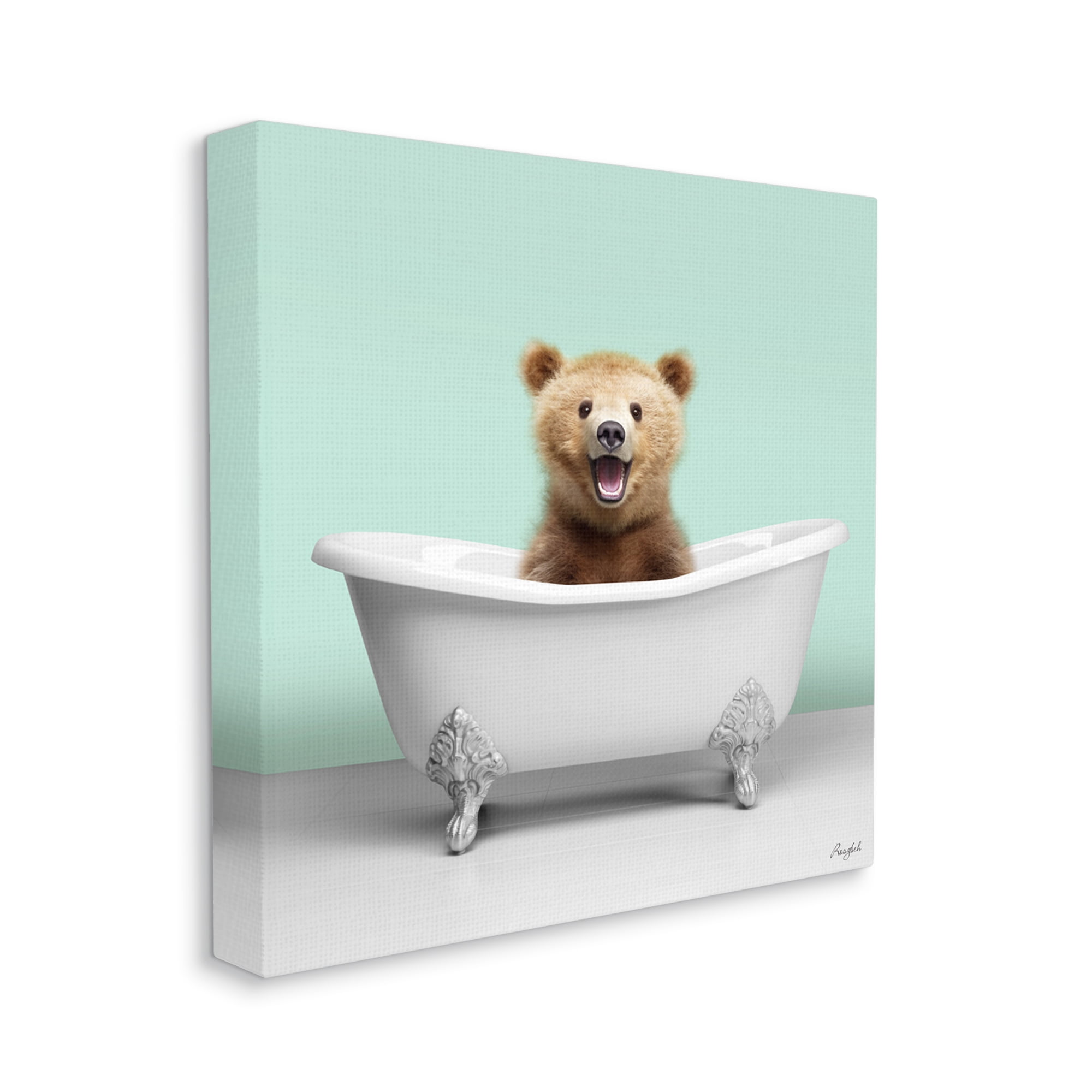 Stupell Industries Bear Cub in Bathtub Animals & Insects Painting Gallery Wrapped Canvas Art Print Wall Art, 30 x 30