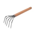 thumbnail image 4 of Hand Rake Leaf Rake Versatile Hand Held Loosening Soil Wooden Handle Small Cultivating Digging Soil Tiller Gardening Tool for Patio Planting Long Handle 5, 4 of 9