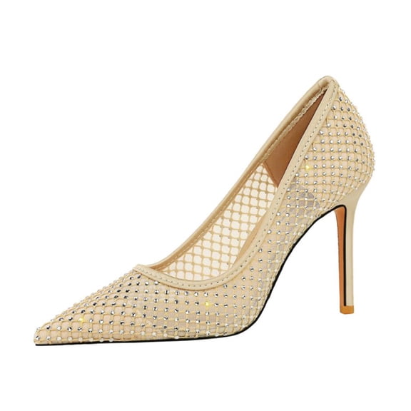 High Heels for Women Diamante Stiletto Sexy Mesh Heel 9.5CM Glimpses Pointed Toe Wedding Shoes for Bride Prom Party