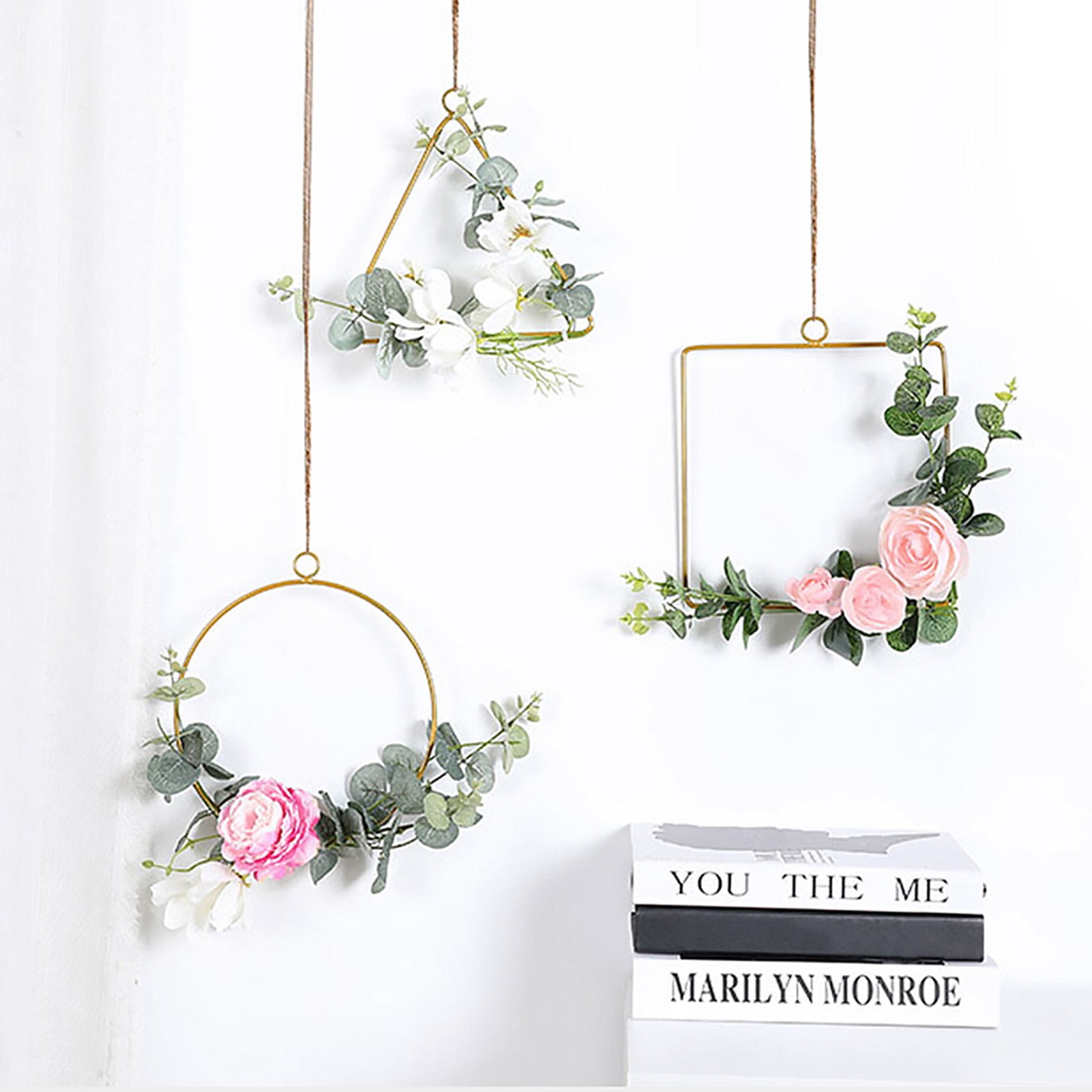 Metal Floral Wreath Geometric Hoop Frame Garland Hanging DIY Wedding Wall Decor 