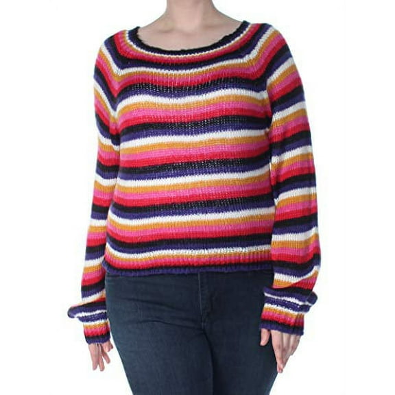 Crave Fame Juniors' Fluffy Striped Sweater (Pink Stripe, S)