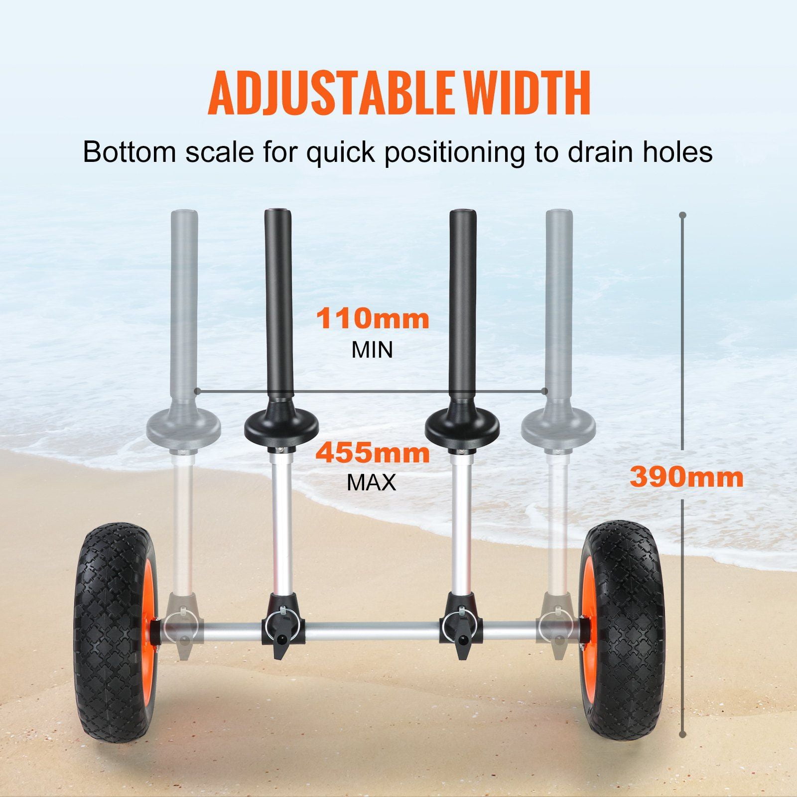 Heavy Duty Kayak Cart with 10" Solid Tires, 280lbs Capacity, Adjustable Width & Foam Protection, Fits Kayaks/Canoes with 1-Inch+ Drain Holes