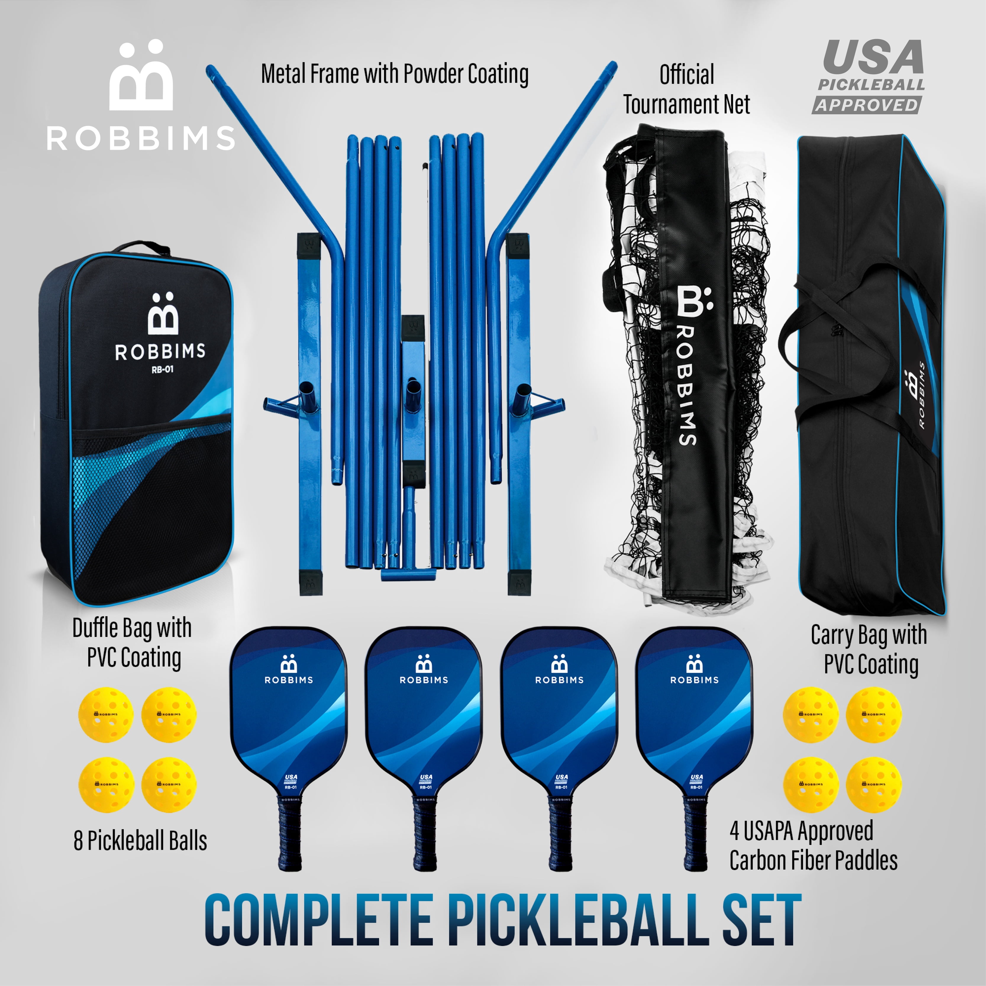 ROBBIMS Portable Pickleball Set with Net | 4 USAPA Approved