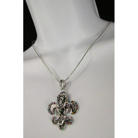 Women Silver Fashion Metal Necklace Rodeo Horse Western Boots Colorful Stones
