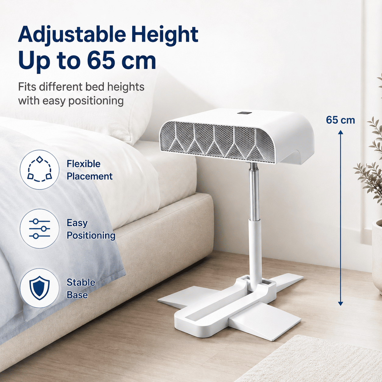 Breezel for Hot Sleepers, Bed Cooling Fan, Cordless Under Blanket Air Fan with Remote Control, 5-Speed Rechargeable Bedside Cooling Fan, Adjustable Height Stand, Type-C Charging, Quiet Airflow