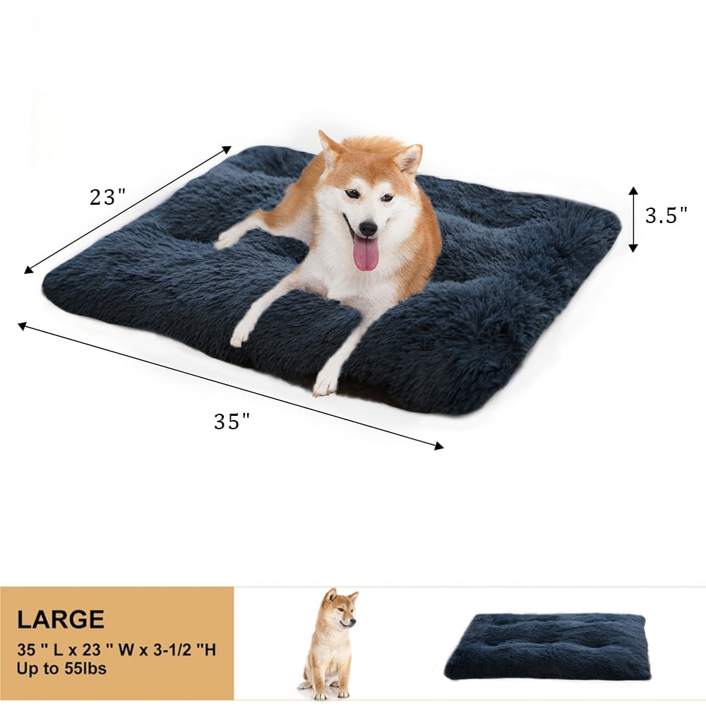 Reyox Large Dog Bed, 35 x 23 inch Fluffy Plush Dog Cage Bed, Washable Dog Mat with Non-Slip Bottom for Large and Medium Dogs,Dark Gray