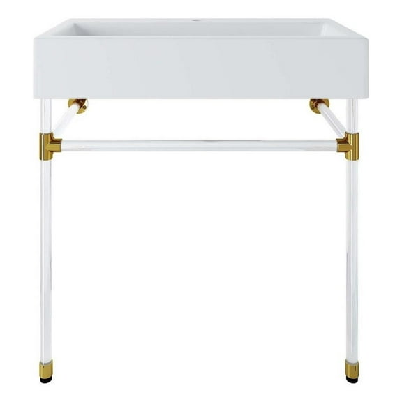 Modway Redeem 32" Wall-Mount Acrylic & Ceramic Bathroom Vanity in Clear/White
