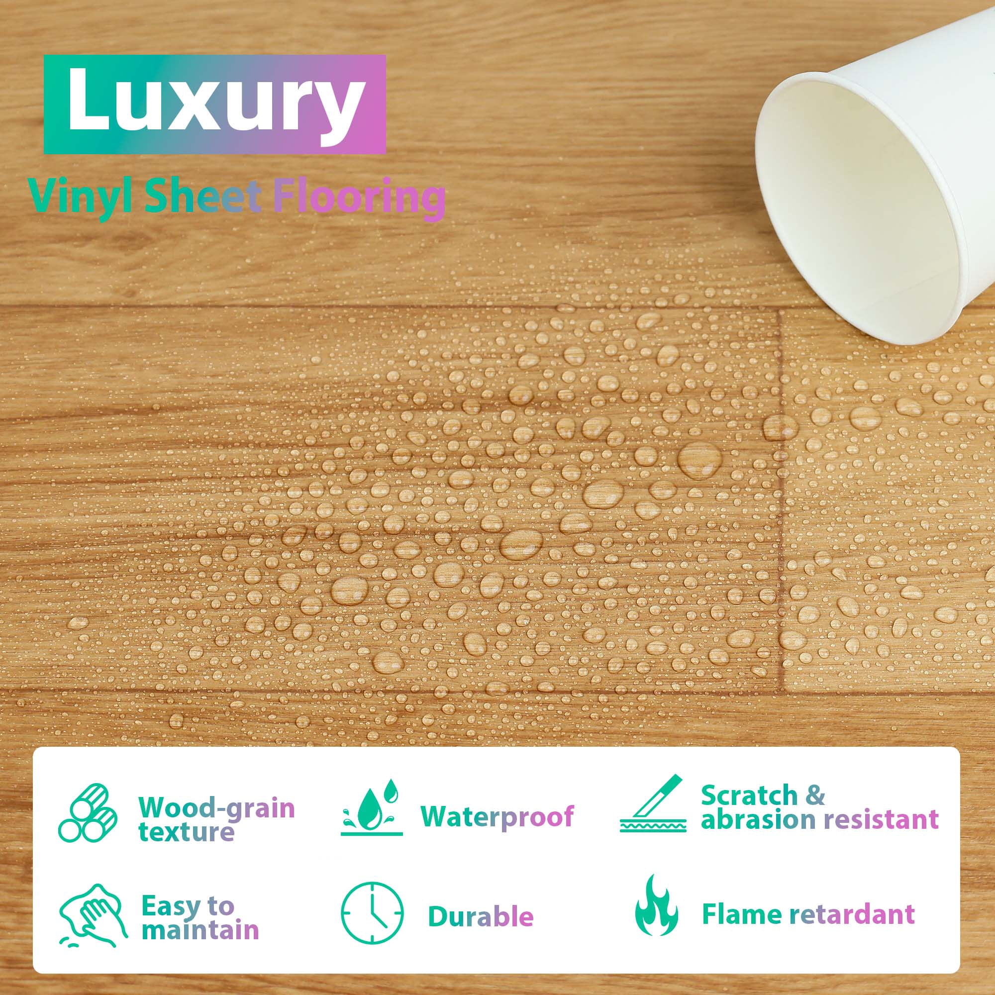 vinyl sheet flooring roll PVC luxury vinyl tile 39"x 197" Waterproof vinyl floor planks for Bathroom Living Room Kitchen 1.6mm thickness