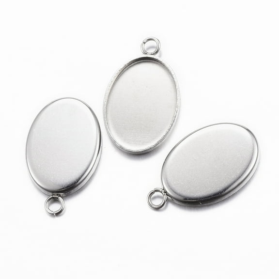 Non-Tarnish 304 Stainless Steel Pendant Cabochon Settings Oval Stainless Steel Color Tray: 13x18mm 22x14x1mm Hole: 2mm