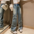 thumbnail image 6 of BULLPIANO Girls Jeans Elastic Wasit Wide Leg Pants Kids Jeans Hem Denim Pants 6-16 Years, 6 of 8