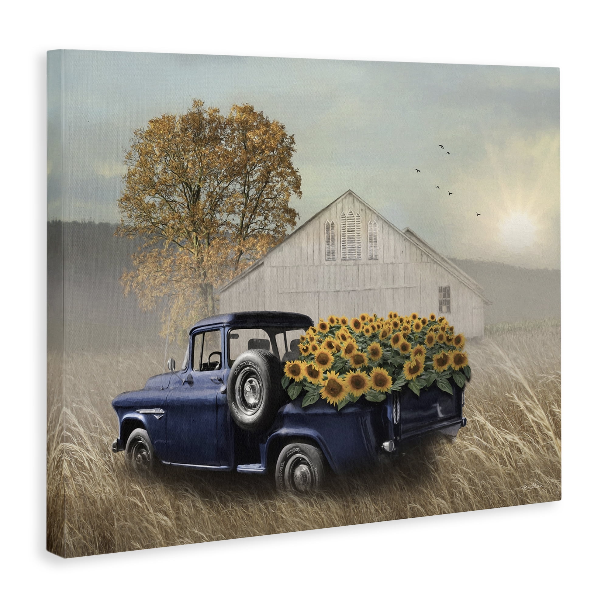 Stupell Industries Sunflower Filled Truck Transportation Painting Gallery Wrapped Canvas Art Print Wall Art, 30 x 24
