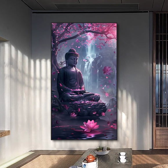 Modern Religious Abstract Buddhism Wall Art Posters and Prints Purple Flowers Buddha statue Canvas Painting Home Decor50 x 70 cm (without frame),02