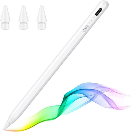ESR Stylus Pen for iPad with Tilt Sensitivity, iPad Stylus Pencil for Apple iPad 10/9/8/7/6, iPad Pro 11, iPad Pro 12.9, iPad Mini 6/5, and iPad Air 5/4/3, Palm Rejection, Magnetic Attachment, White
