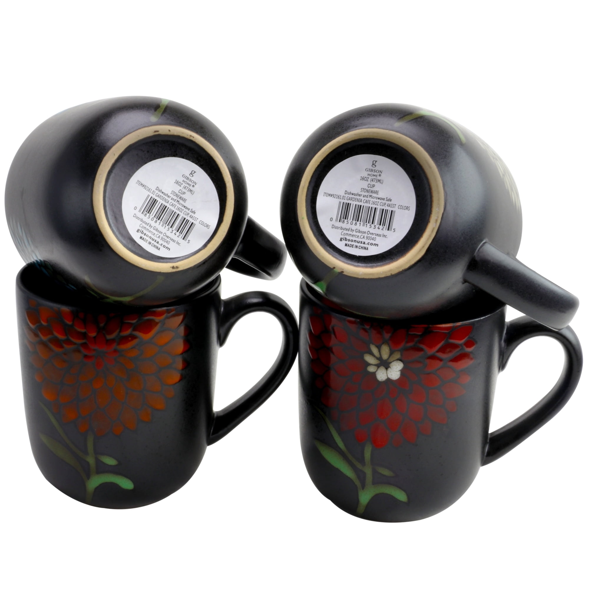 Gibson Home Gardenia Cafe 4 Piece 16 oz. Assorted Mug Set