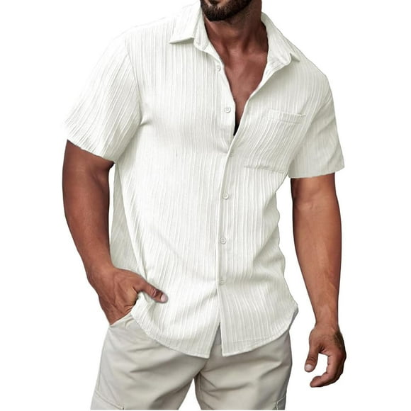 Mefallenssiah Men'S tops, Clearance Men'S Short Sleeve Button Up Shirts Hawaiian Textured Shirt